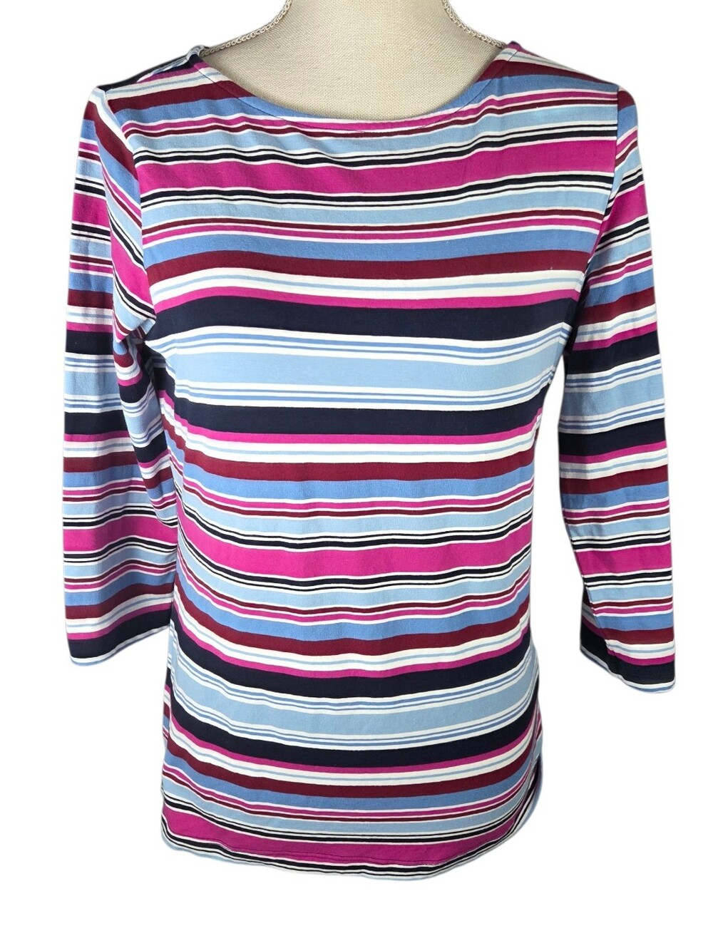 Ruby Rd Striped Shirt Womens Medium Pink, Blue, Purple & White -Quarter Sleeve